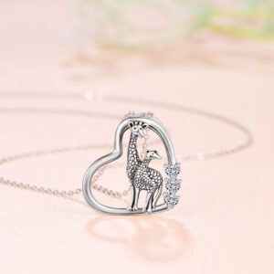 KINGWHYTE Giraffe Necklace S925 Sterling Silver Mother Daughter Necklace Giraffe Jewelry Gifts for Women Mother's Day Birthday