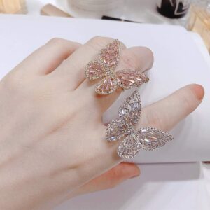 Cubic Zirconia Butterfly Ring Sparkling Crystal Bow-Knot Knuckle Ring Wedding Jewelry for Women