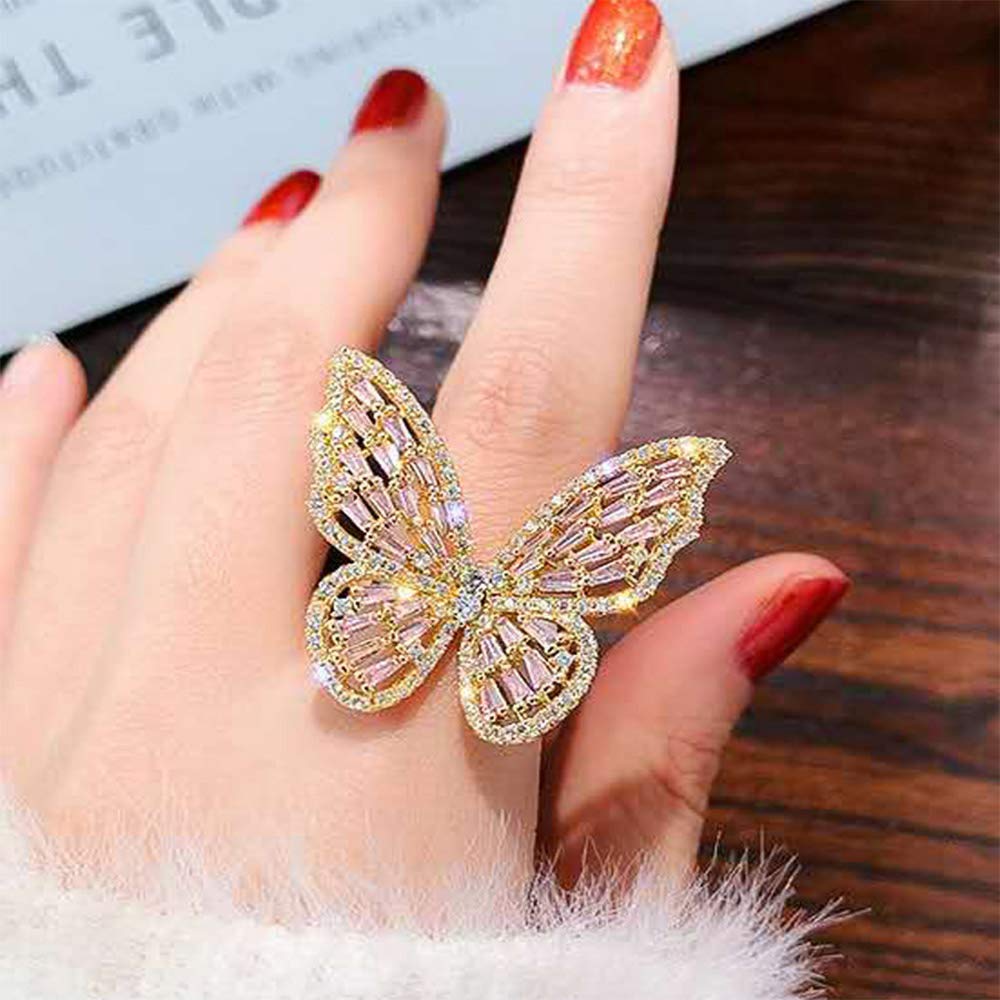 Cubic Zirconia Butterfly Ring Sparkling Crystal Bow-Knot Knuckle Ring Wedding Jewelry for Women