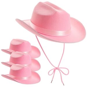 zodaca 4-pack pink cowboy hats for girls - cute felt cowgirl hats for costume, dress up party (one size fits all)