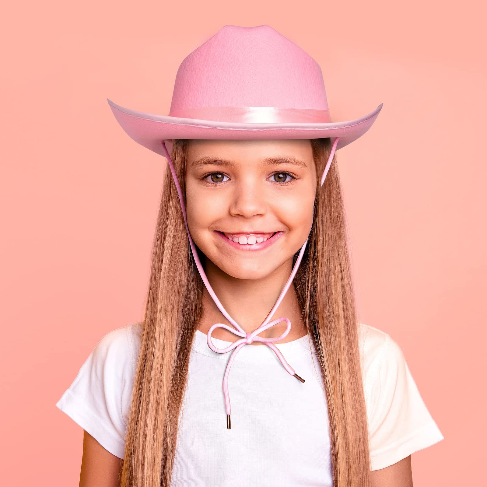 Zodaca 4-Pack Pink Cowboy Hats for Girls - Cute Felt Cowgirl Hats for Costume, Dress Up Party (One Size Fits All)