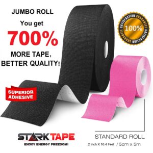 Starktape Kinesiology Tape - Professional 2 Pack Bulk Physio Rolls Sports Tapes for Sensitive Skin. K Physical Therapy Tape for Knee, Shoulder, Ankle, Wrist, Foot, Back Injury Muscle Pain aid - BLACK