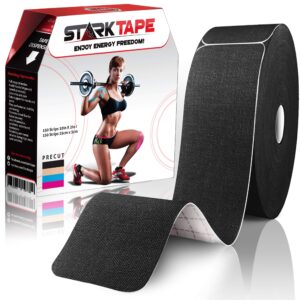 Starktape Kinesiology Tape - Professional 2 Pack Bulk Physio Rolls Sports Tapes for Sensitive Skin. K Physical Therapy Tape for Knee, Shoulder, Ankle, Wrist, Foot, Back Injury Muscle Pain aid - BLACK