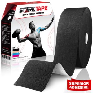 Starktape Kinesiology Tape - Professional 2 Pack Bulk Physio Rolls Sports Tapes for Sensitive Skin. K Physical Therapy Tape for Knee, Shoulder, Ankle, Wrist, Foot, Back Injury Muscle Pain aid - BLACK