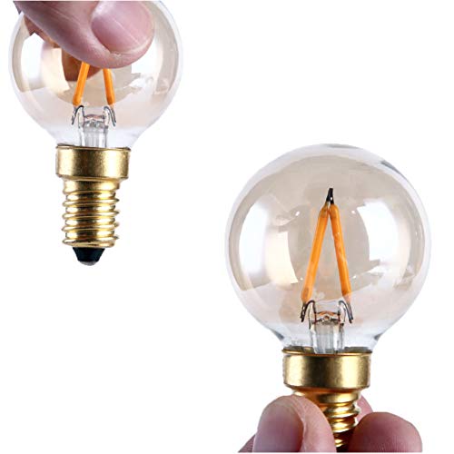 E14 Vintage Edison LED Light Bulbs 1W Non-Dimmable, European Base Warm White 2200K 10 Watt Replacement G40 Equivalent Filament Mini Globe Bulb for Decorative Lamp, Amber Glow, 110V (6 Pack)