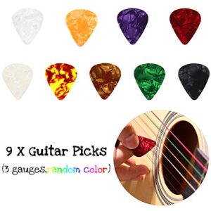 6 Sets Acoustic Guitar Strings Replacement Steel Guitar Strings Gold/Brass/Multicolor Guitar String with 9 Pieces Celluloid Guitar Picks in 3 Sizes for Electric Acoustic Guitar Beginners Performers