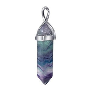 silver plated fluorite gemstone 1.5 x .2 inch hexagonal bullet point pendulum pendant