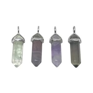 Silver Plated Fluorite Gemstone 1.5 X .2 inch Hexagonal Bullet Point Pendulum Pendant