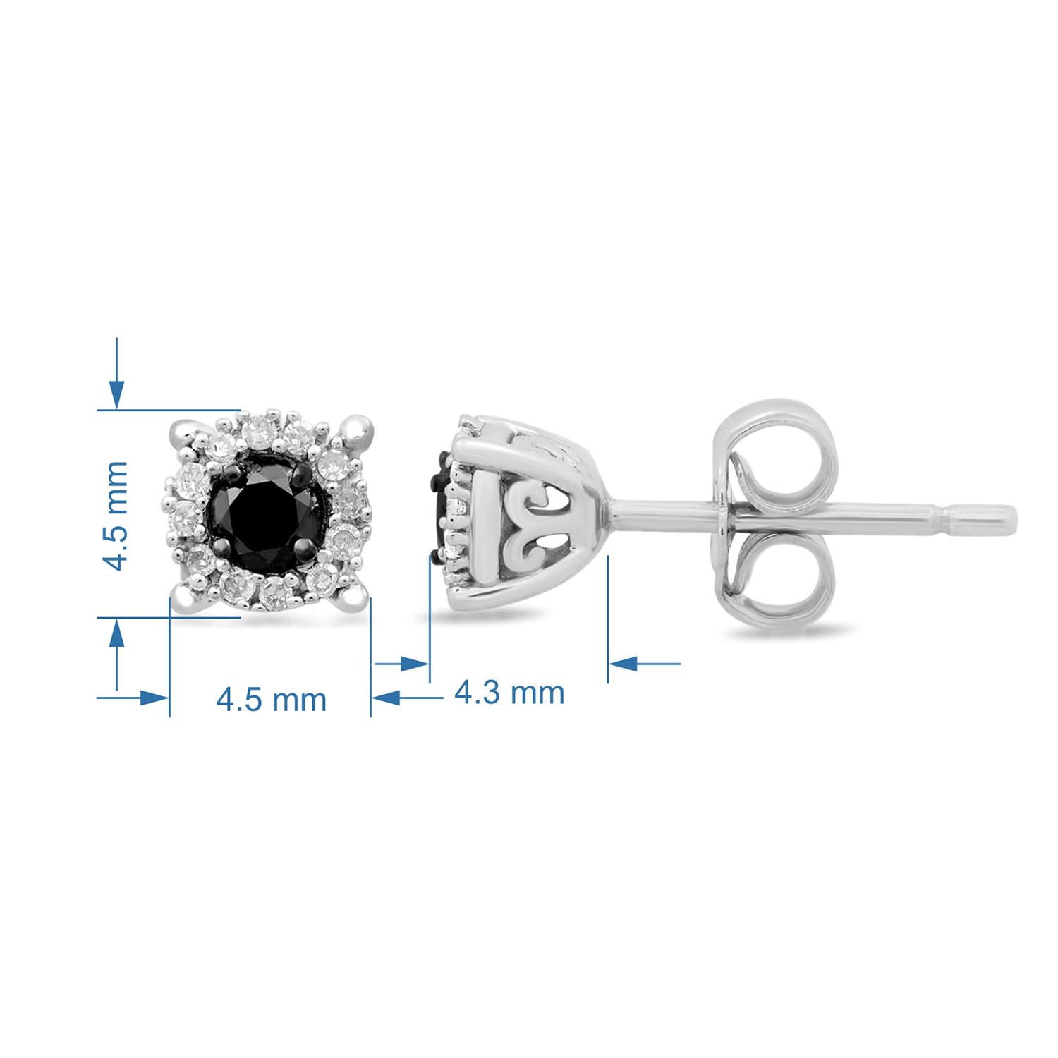 Jewelili Stud Earrings with Treated Black and Natural Round White Diamonds 1/4 Cttw in Sterling Silver