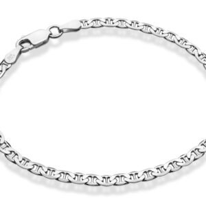 Miabella 925 Sterling Silver Italian 3mm, 4mm Solid Diamond-Cut Mariner Link Chain Anklet Ankle Bracelet for Women, Made in Italy (Width 3mm, Length 9 Inches (X-Small))