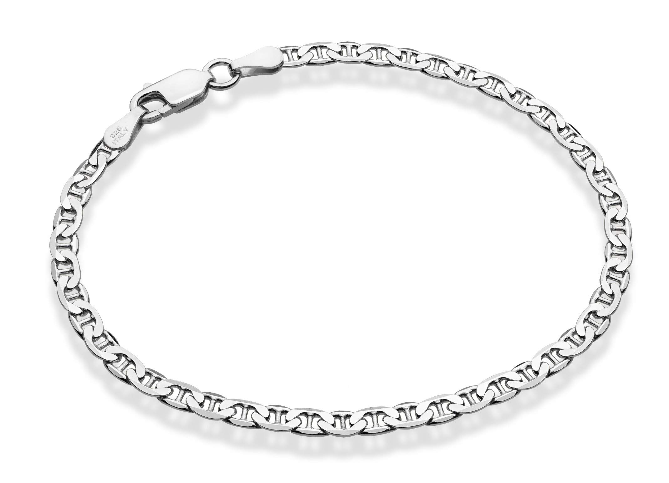 Miabella 925 Sterling Silver Italian 3mm, 4mm Solid Diamond-Cut Mariner Link Chain Anklet Ankle Bracelet for Women, Made in Italy (Width 3mm, Length 9 Inches (X-Small))