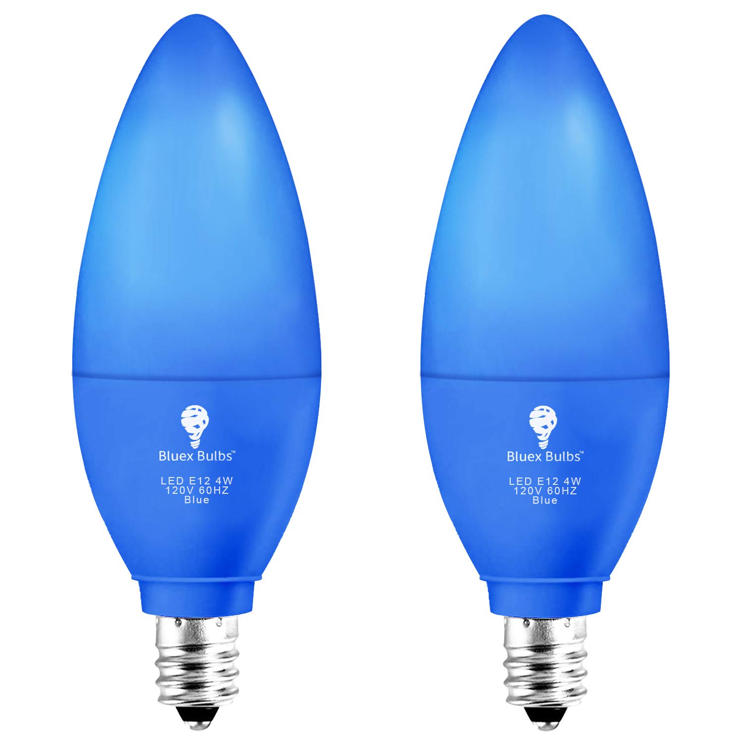 2 Pack BlueX LED Candle Blue Light Bulb - 4W (40Watt Equivalent) - E12 Base Blue LED Blue Bulb, Party Decoration, Porch, Home Lighting, Holiday Lighting, Chandelier Light Bulbs, Candelabra Bulbs