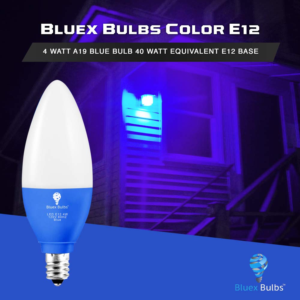 2 Pack BlueX LED Candle Blue Light Bulb - 4W (40Watt Equivalent) - E12 Base Blue LED Blue Bulb, Party Decoration, Porch, Home Lighting, Holiday Lighting, Chandelier Light Bulbs, Candelabra Bulbs