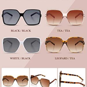 Weewooday 4 Pieces Oversized Square Sunglasses for Women Multicolor Flat Top Sunglasses Wide Oversized Shades (Fresh Colors)