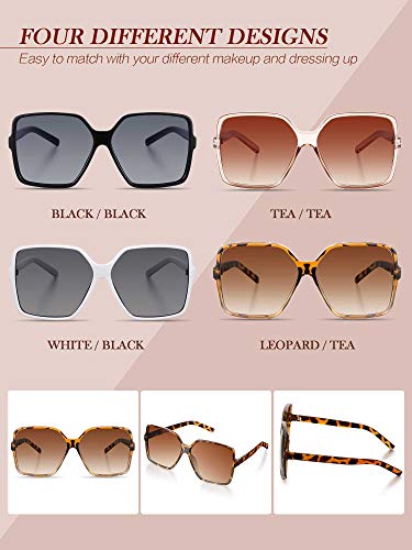 Weewooday 4 Pieces Oversized Square Sunglasses for Women Multicolor Flat Top Sunglasses Wide Oversized Shades (Fresh Colors)