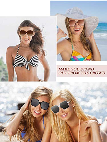 Weewooday 4 Pieces Oversized Square Sunglasses for Women Multicolor Flat Top Sunglasses Wide Oversized Shades (Fresh Colors)