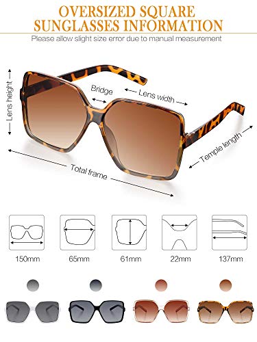 Weewooday 4 Pieces Oversized Square Sunglasses for Women Multicolor Flat Top Sunglasses Wide Oversized Shades (Fresh Colors)