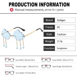 BOJOD Rimless Cloud Sunglasses For Women Trendy Disco Festival Glasses Vintage 90s Sunglasses Funny Cloud BLUE Halloween