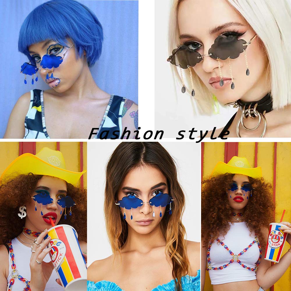 BOJOD Rimless Cloud Sunglasses For Women Trendy Disco Festival Glasses Vintage 90s Sunglasses Funny Cloud BLUE Halloween