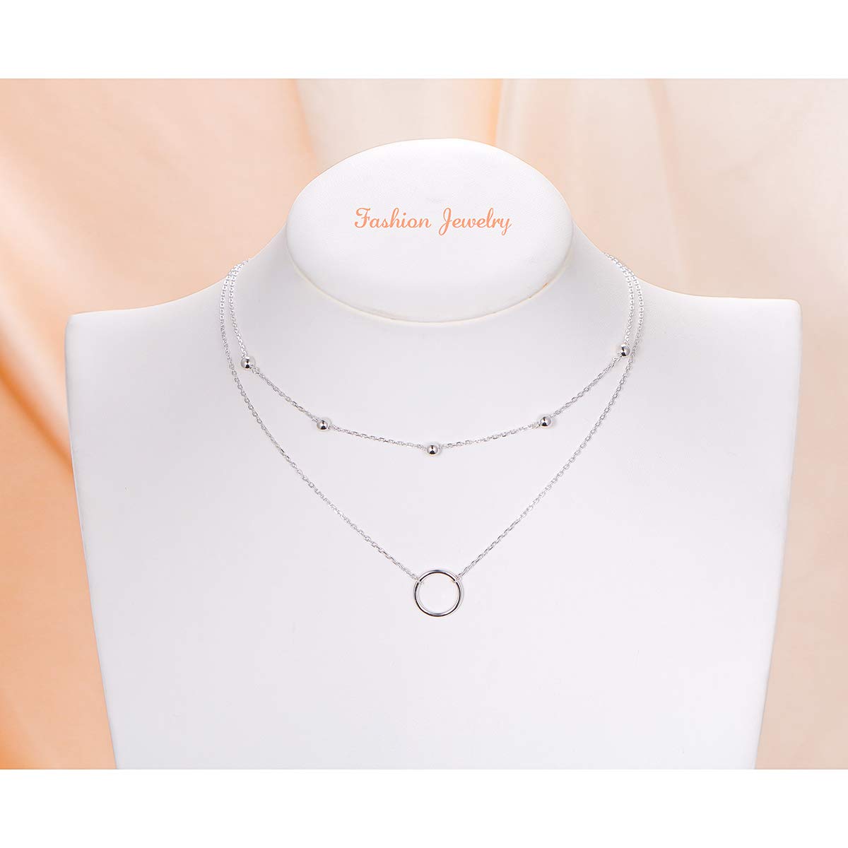 DAOSHANG Circle Choker Necklace S925 Sterling Silver Layered Necklace for Women Dainty Simple Boho Choker Necklace Circle Jewelry for Women