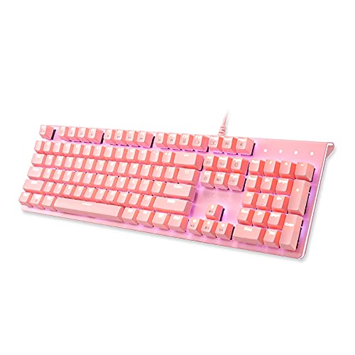 i-rocks K75M Mechanical Keyboard - 104 Keys - with Cherry MX Brown Switches, PBT Keycaps, Backlit LED Light and Shortcut Keys - Programmable Light & Macro Recorder (Pink)