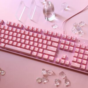 i-rocks K75M Mechanical Keyboard - 104 Keys - with Cherry MX Brown Switches, PBT Keycaps, Backlit LED Light and Shortcut Keys - Programmable Light & Macro Recorder (Pink)