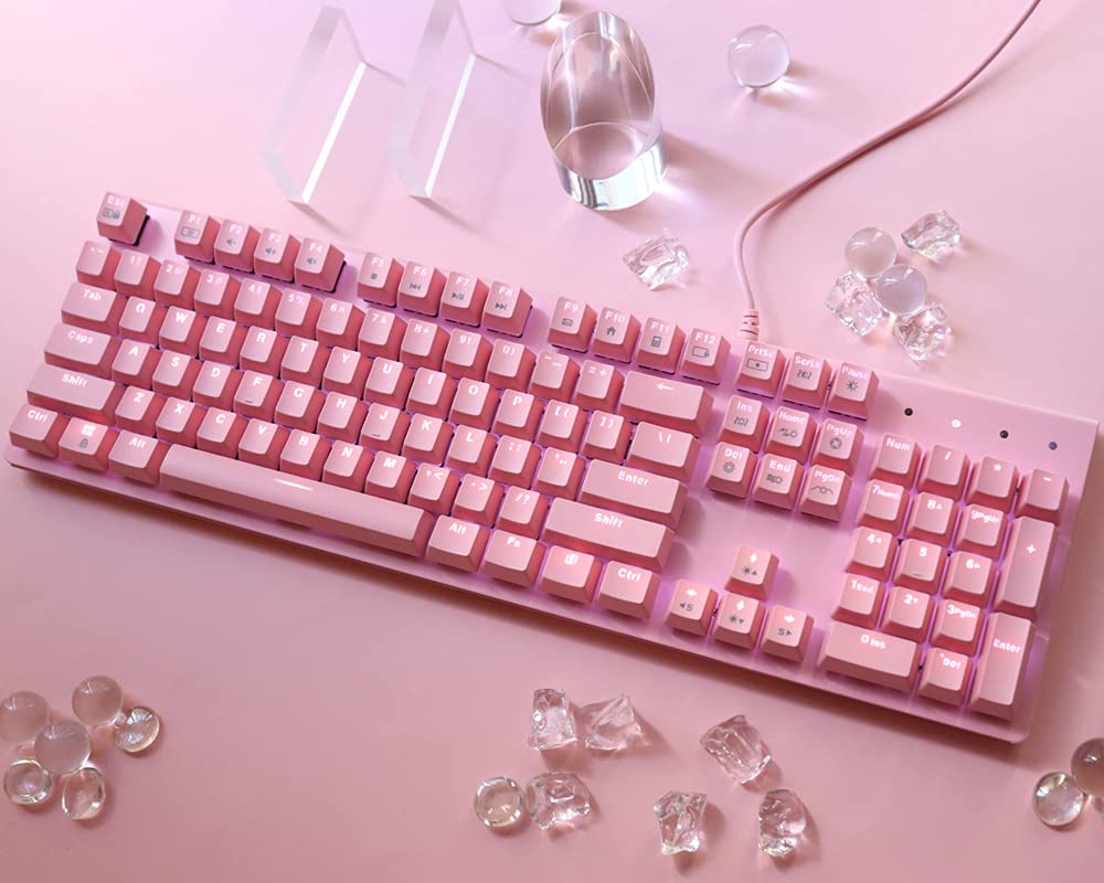 i-rocks K75M Mechanical Keyboard - 104 Keys - with Cherry MX Brown Switches, PBT Keycaps, Backlit LED Light and Shortcut Keys - Programmable Light & Macro Recorder (Pink)