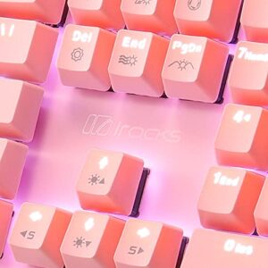 i-rocks K75M Mechanical Keyboard - 104 Keys - with Cherry MX Brown Switches, PBT Keycaps, Backlit LED Light and Shortcut Keys - Programmable Light & Macro Recorder (Pink)