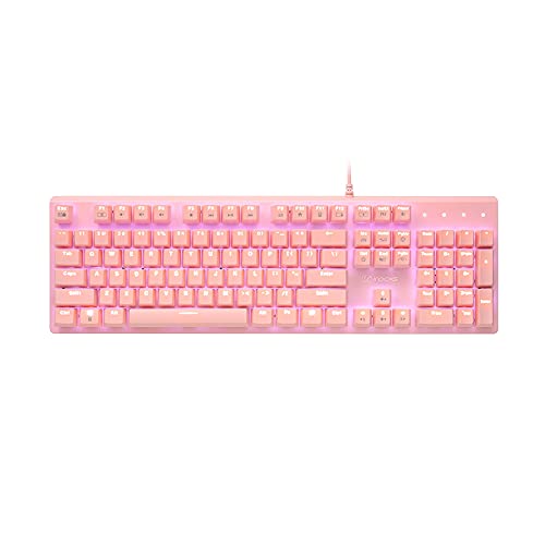 i-rocks K75M Mechanical Keyboard - 104 Keys - with Cherry MX Brown Switches, PBT Keycaps, Backlit LED Light and Shortcut Keys - Programmable Light & Macro Recorder (Pink)