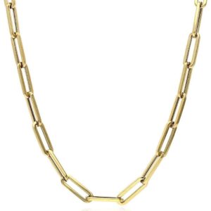 HarlemBling Solid 925 Sterling Silver - 14k Gold Plated - Elongated Rolo Paperclip Necklace - 2.5mm 3mm 4mm - 16-24" - Very In Fashion Ladies Chain - MADE IN ITALY (16, 4mm)