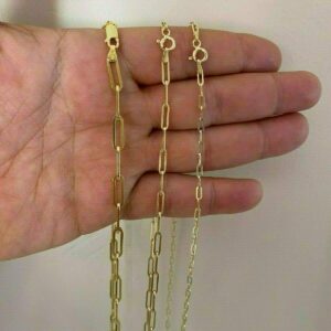 HarlemBling Solid 925 Sterling Silver - 14k Gold Plated - Elongated Rolo Paperclip Necklace - 2.5mm 3mm 4mm - 16-24" - Very In Fashion Ladies Chain - MADE IN ITALY (16, 4mm)