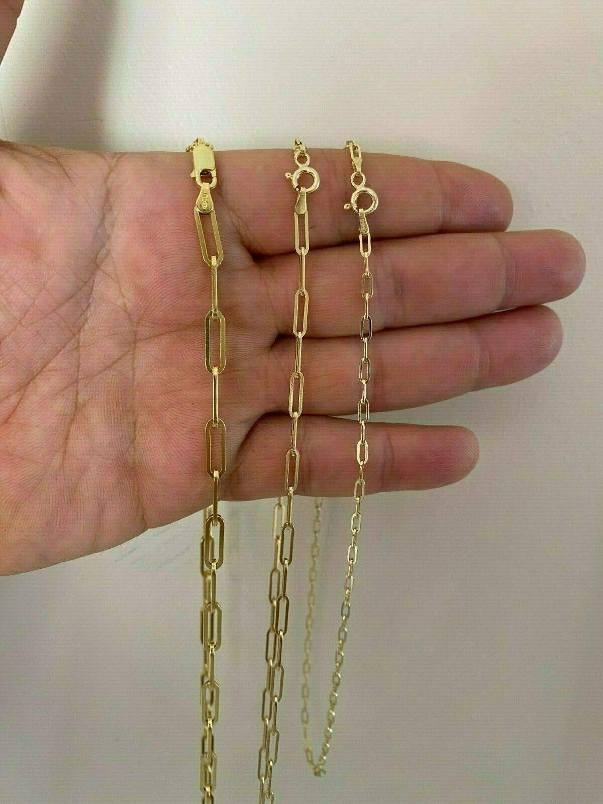 HarlemBling Solid 925 Sterling Silver - 14k Gold Plated - Elongated Rolo Paperclip Necklace - 2.5mm 3mm 4mm - 16-24" - Very In Fashion Ladies Chain - MADE IN ITALY (16, 4mm)