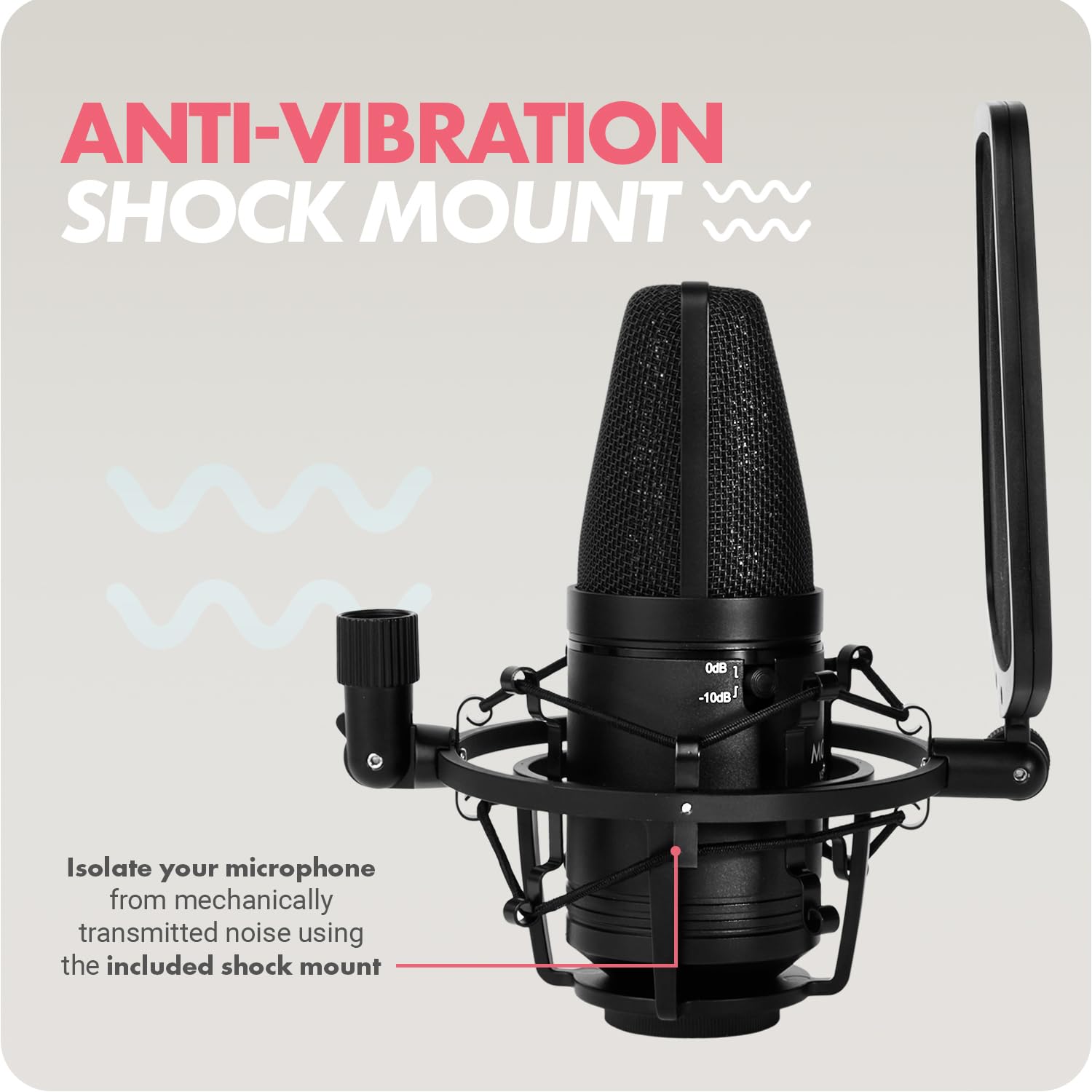 Movo VSM-5 Large Diaphragm XLR Studio Cardioid Condenser Microphone with Shock Mount, Pop Filter, and XLR Cable - Ideal Mic for Vocals, Podcasting, Streaming, Broadcasting, ASMR, and More