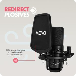 Movo VSM-5 Large Diaphragm XLR Studio Cardioid Condenser Microphone with Shock Mount, Pop Filter, and XLR Cable - Ideal Mic for Vocals, Podcasting, Streaming, Broadcasting, ASMR, and More