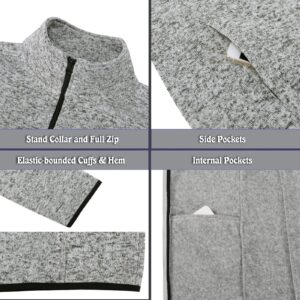 Dolcevida Fleece Jacket Women Long Sleeve Sweater Fleece Zip Up Speckled Jacket with Pockets (Light Grey Mix, M)