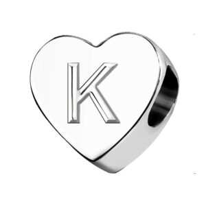 TGLS Women Heart Love Letter K Initial Charm Alphabet Capital Name Beads Compatible With Pandora Charms Bracelets