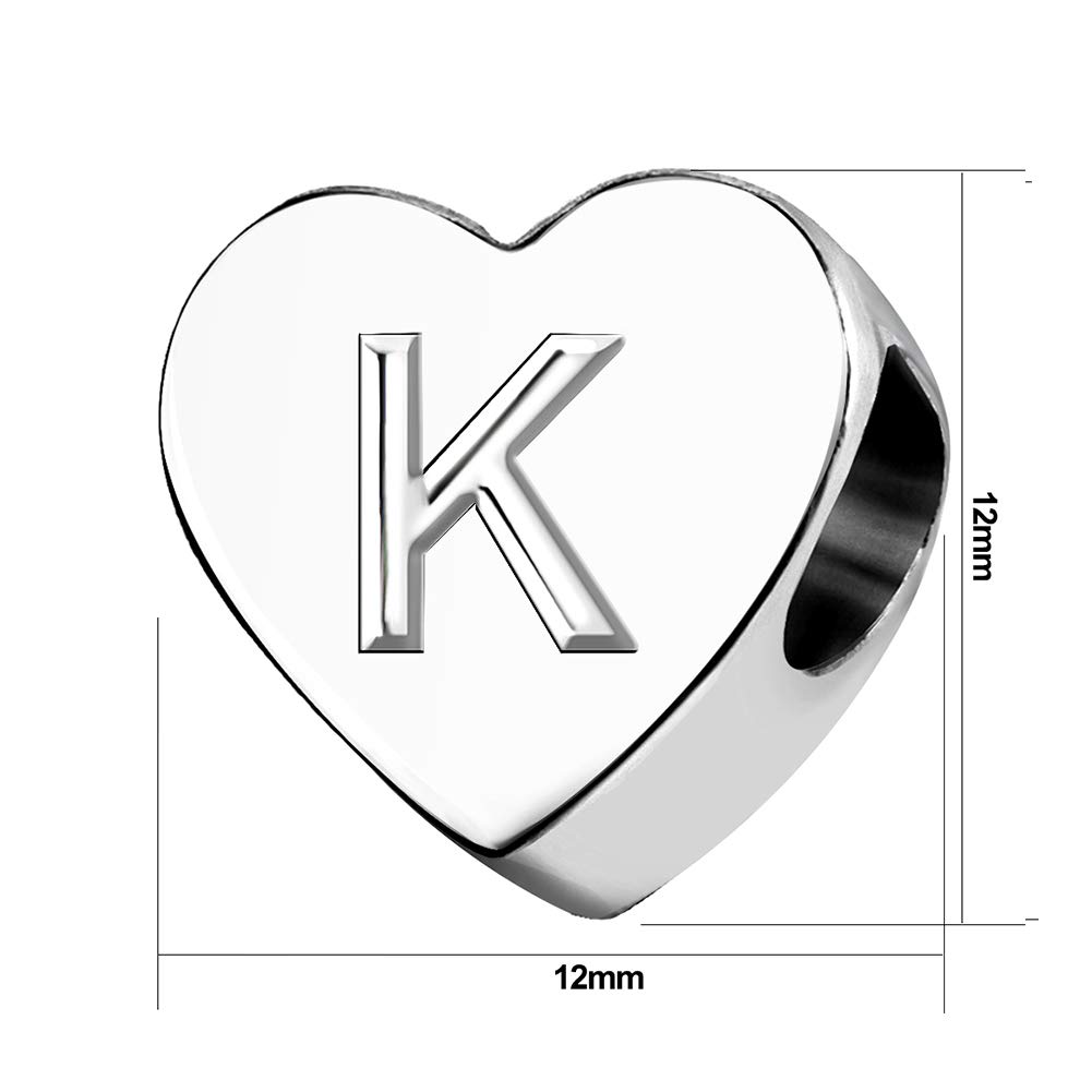 TGLS Women Heart Love Letter K Initial Charm Alphabet Capital Name Beads Compatible With Pandora Charms Bracelets