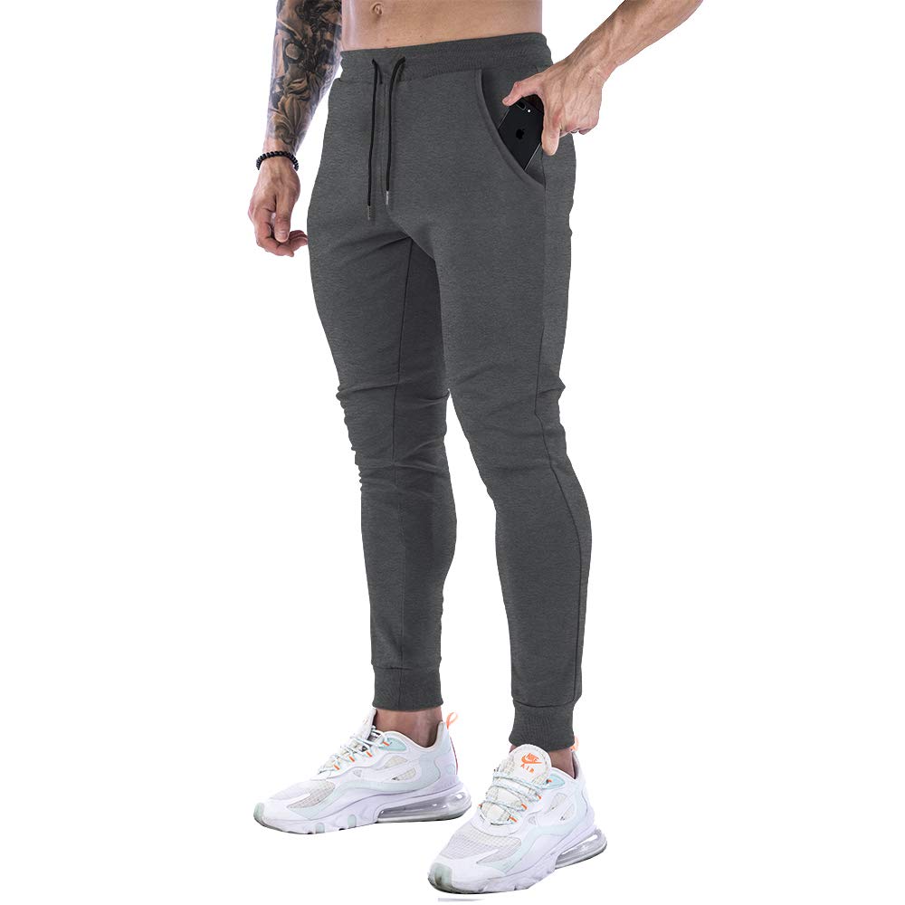 Wangdo Men's Slim Joggers Gym Workout Pants,Sport Training Tapered Sweatpants,Casual Athletics Joggers for Running (Dark Grey-XXL)