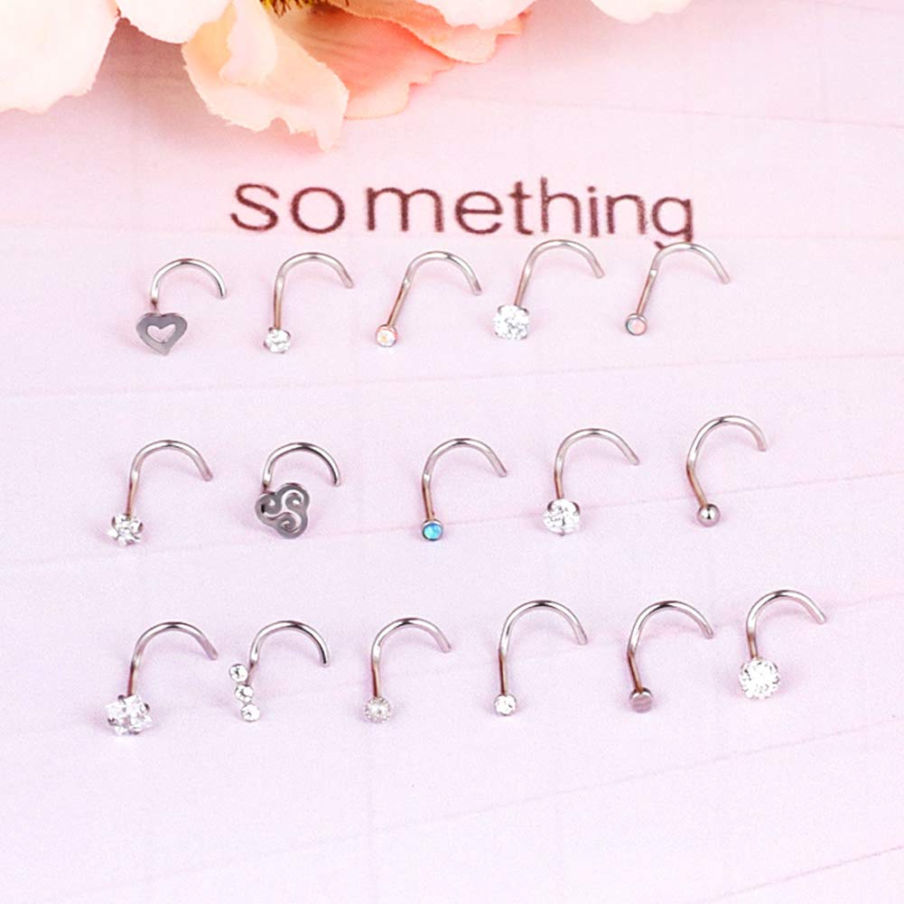 Oyaface 20g(0.8mm) 16PCS Stainless Steel Stud Nose Ring Screw Body Piercings for Women Men (Screw - Rainbow)