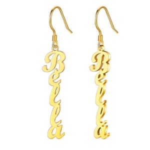 Dangling Earrings for Women Name Plate Jewelry 925 Sterling Silver Gold Plated 18K Drop Earrings Custom with Your Name Date Letters on It