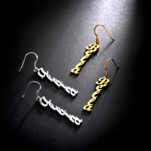 Dangling Earrings for Women Name Plate Jewelry 925 Sterling Silver Gold Plated 18K Drop Earrings Custom with Your Name Date Letters on It