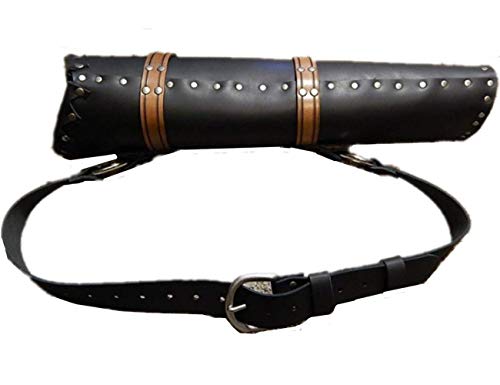 GEGEXIAOWU Medieval Retro Back Quiver Bow Leather Arrow Holder with Large Pouch Handmade Straps Belt Bag (Black, ONE Size)