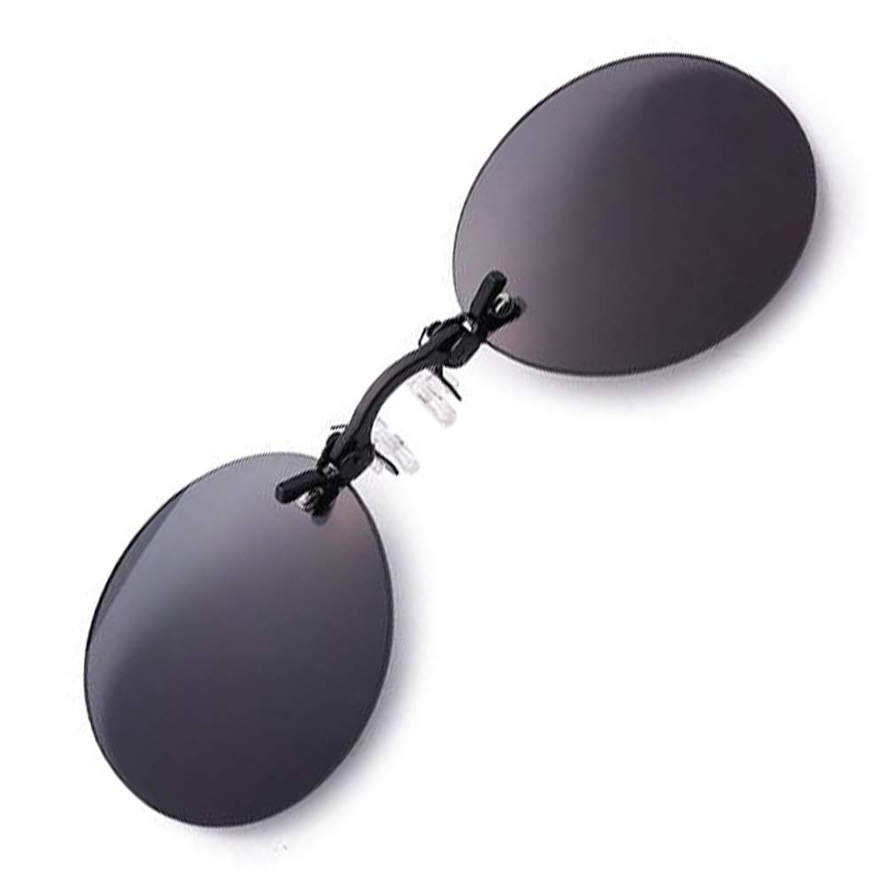 PLOPLO Polarized 5.9 g Only Retro Round Clip On Nose glasses Matrix Morpheus Movie rimless sunglasses men (Black, Gray)