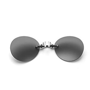 PLOPLO Polarized 5.9 g Only Retro Round Clip On Nose glasses Matrix Morpheus Movie rimless sunglasses men (Black, Gray)