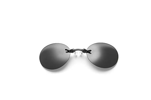 PLOPLO Polarized 5.9 g Only Retro Round Clip On Nose glasses Matrix Morpheus Movie rimless sunglasses men (Black, Gray)