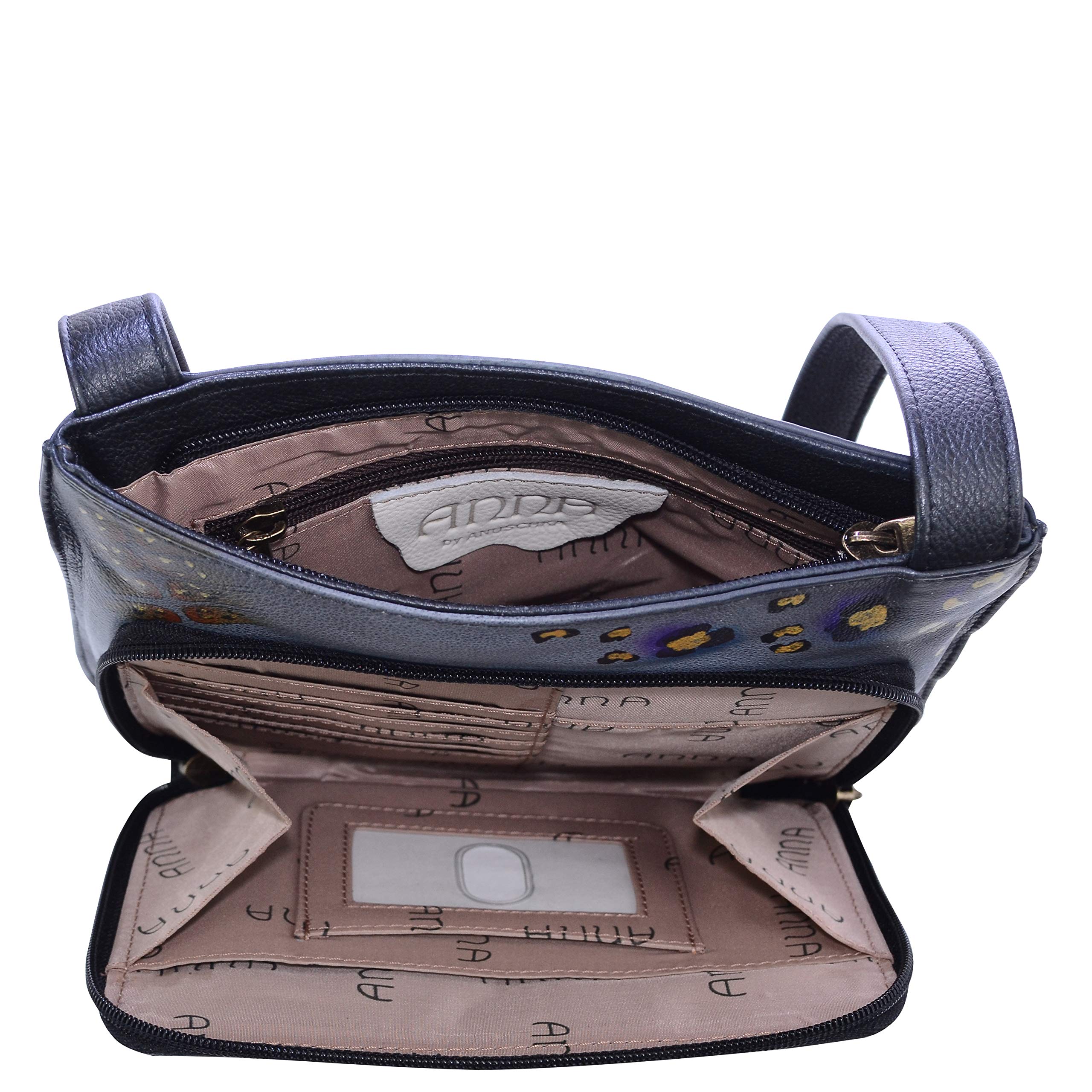 Anna by Anuschka womens Handpainted Leather Slim Shoulder Organizer, Rose Safari Grey, One Size US