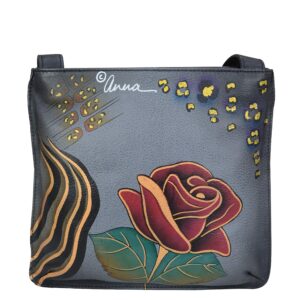 Anna by Anuschka womens Handpainted Leather Slim Shoulder Organizer, Rose Safari Grey, One Size US