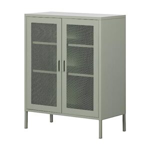 south shore crea metal mesh 2-door accent cabinet, sage green