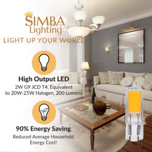 Simba Lighting G9 LED COB Light Bulb (4 Pack) 2W T4 20W to 25W Halogen Replacement for Pendants, Ceiling Lights, Desk Lamp, Wall Sconce, 120V JCD Bi-Pin Base Non-Dimmable, 2700K Warm White