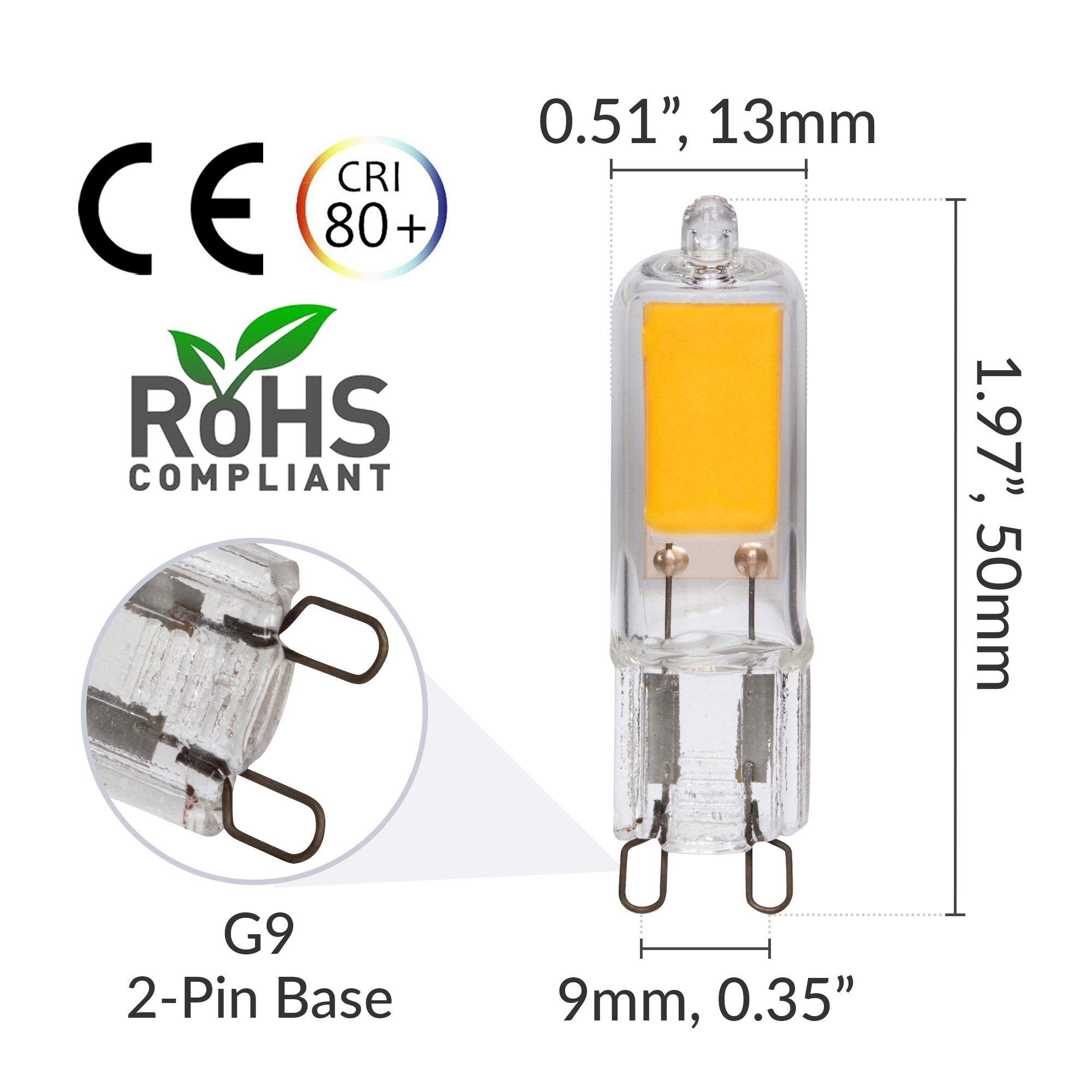 Simba Lighting G9 LED COB Light Bulb (4 Pack) 2W T4 20W to 25W Halogen Replacement for Pendants, Ceiling Lights, Desk Lamp, Wall Sconce, 120V JCD Bi-Pin Base Non-Dimmable, 2700K Warm White